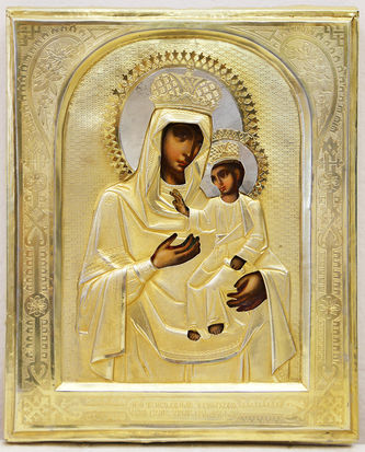 Редкая старинная икона "Богоматерь Черниговская" в окладе
