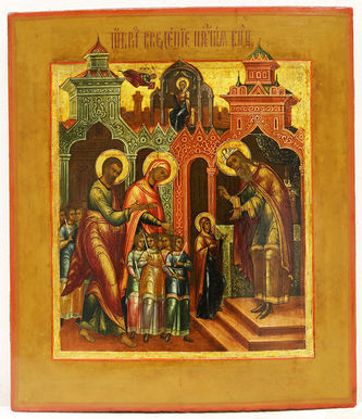 Старинная икона "Введение Богородицы во храм"