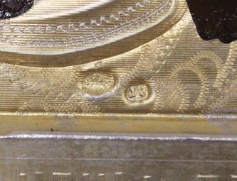 Фабрика Галкиных Семёна и Петра
Очень редкая старинная икона "Богоматерь Холмская" в серебряном окладе - фото 5