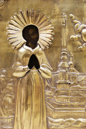 Старинная икона "Святой праведный Симеон Верхотурский" в окладе - фото 2