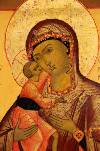 Старинная икона "Богоматерь Феодоровская" в серебряном окладе с предстоящими святыми - фото 3