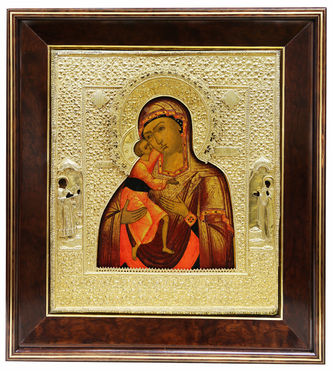 Старинная икона "Богоматерь Феодоровская" в серебряном окладе с предстоящими святыми - фото 4