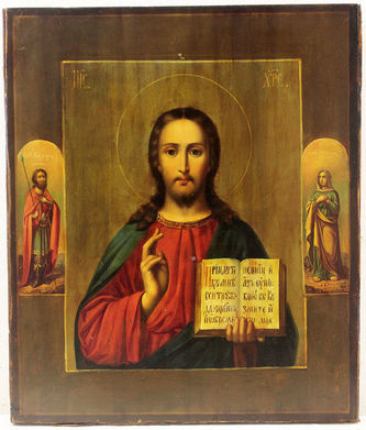 Старинная икона "Спаситель с предстоящими мучениками Павлом и Ариадной" - фото 2