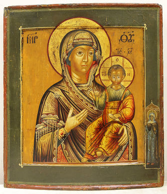 Старинная икона "Богоматерь Смоленская" в окладе с цатой - фото 2