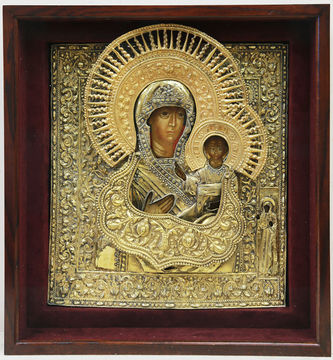 Старинная икона "Богоматерь Смоленская" в окладе с цатой - фото 4
