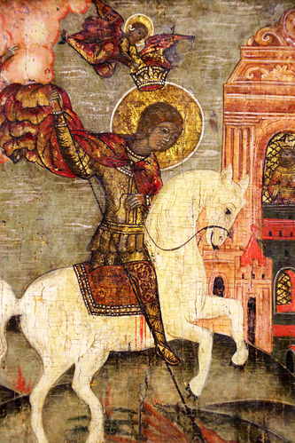 Старинная икона "Святой мученик Георгий Победоносец" - фото 2