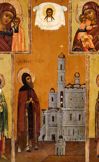 Пятичастная икона "Преподобный Нил Столбенский, святой Трофим, преподобная Марфа, Богоматерь Казанская, Богоматерь Владимирская" - фото 2