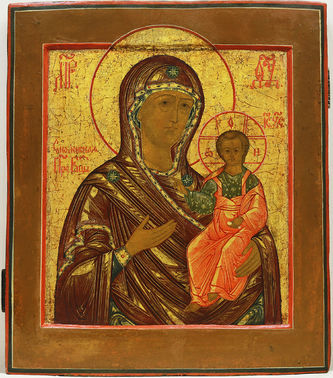Старинная икона "Богоматерь Смоленская" в окладе - фото 2