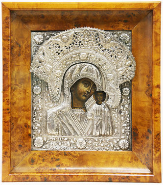 Старинная икона "Богоматерь Казанская" в окладе - фото 3