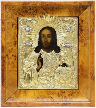 Старинная икона "Господь Вседержитель с державой и скипетром" в окладе - фото 4