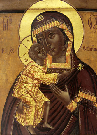 Старинная икона "Богоматерь Феодоровская" в окладе, украшенном пальметтами - фото 3