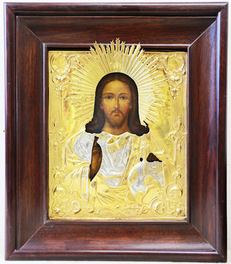 Мастер Попов Василий Иванов
Старинная икона "Господь Вседержитель" в окладе в византийском стиле - фото 5