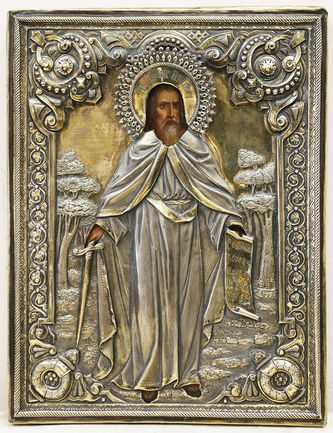 Старинная икона "Святой пророк Илия" в окладе