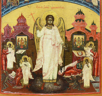 Редкая старинная икона "Святой Ангел Хранитель со сценами жития" - фото 2