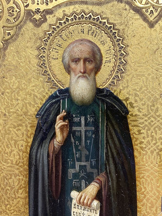 Старинная икона "Святой преподобный Сергий Радонежский и преподобный Се́ргий Валаамский" - фото 2