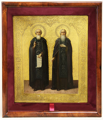 Старинная икона "Святой преподобный Сергий Радонежский и преподобный Се́ргий Валаамский" - фото 5