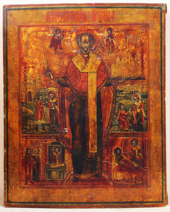 Старинная икона "Никола Можайский с житием" в окладе - фото 2