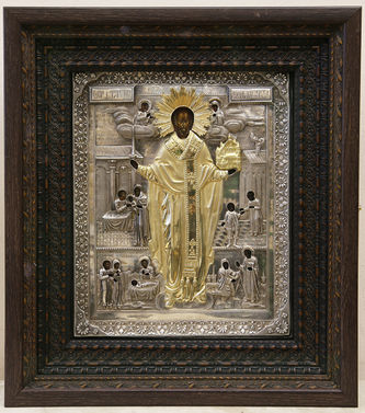 Старинная икона "Никола Можайский с житием" в окладе - фото 4