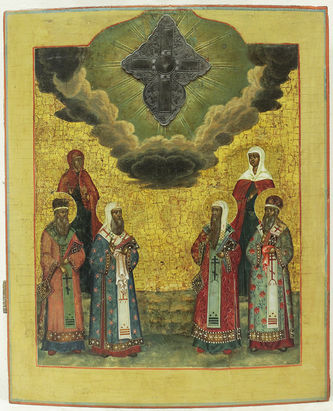 Мастер Григорьев Иван
Старинная икона "Распятие, Параскева, Алексей митрополит, Филипп митрополит, Мария Магдалена, митрополит Петр, митрополит Иона" в окладе - фото 2