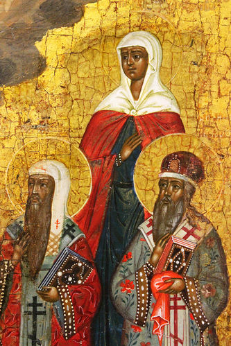 Мастер Григорьев Иван
Старинная икона "Распятие, Параскева, Алексей митрополит, Филипп митрополит, Мария Магдалена, митрополит Петр, митрополит Иона" в окладе - фото 3