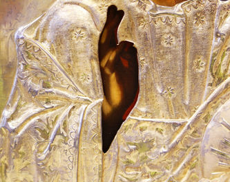 Фабрика Семёнова В.С.
Старинная икона "Господь Вседержитель" в окладе с выемчатой эмалью - фото 4