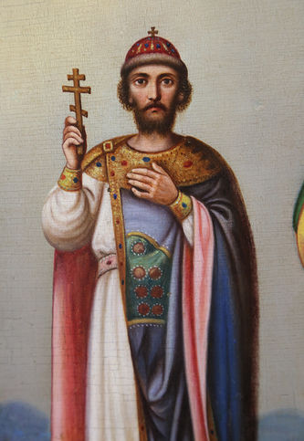 Старинная икона "Святой мученик Михаил, князь Черниговский, и праведная Глафира" - фото 2