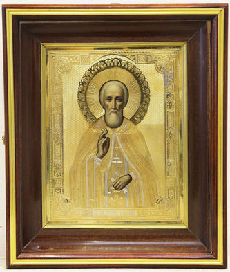 Малышевская иконописная школа
Старинная икона "Святой преподобный Сергий Радонежский" в окладе - фото 3