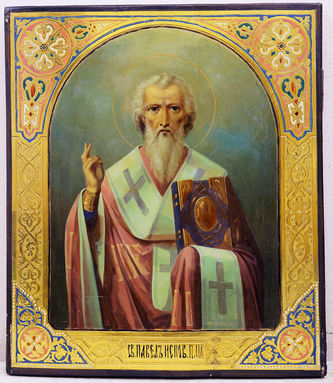 Старинная икона "Святой Павел исповедник"