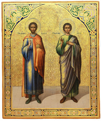 Палехский иконописец Парилов Михаил Иванович (1889-1968)
Храмовая икона "Святые мученики Флор и Лавр"