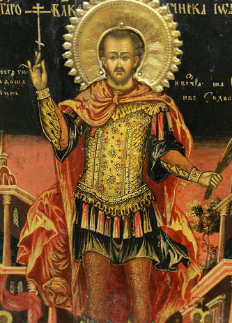 Старинная икона "Иоанн Воин с житийными сценами" - фото 2