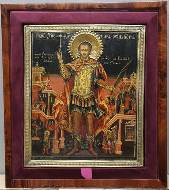 Старинная икона "Иоанн Воин с житийными сценами" - фото 4