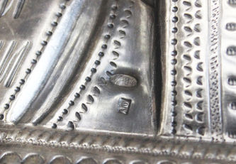 Старинная икона "Святой Пафнутий" в окладе с предстоящими - фото 5