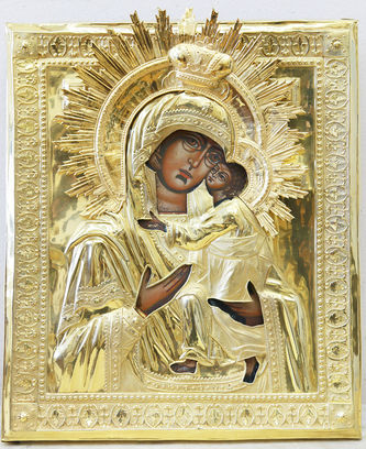 Старинная икона "Богоматерь Толгская" в окладе