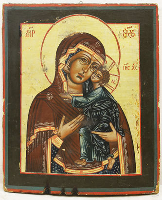 Старинная икона "Богоматерь Толгская" в окладе - фото 2