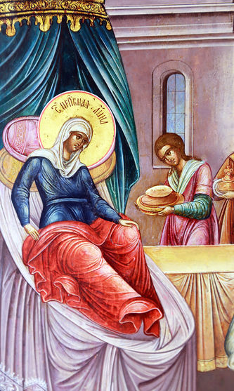 Старинная икона "Рождество Богородицы" с растительным орнаментом - фото 2