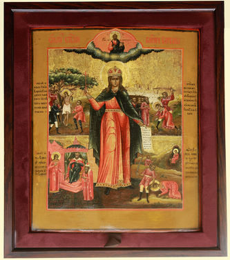 Старинная икона "Святая великомученица Варвара с житием" - фото 4