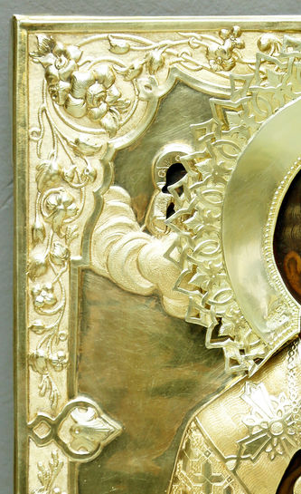 Старинная икона "Николай Чудотворец" в окладе с цветочным орнаментом в стиле модерн - фото 2