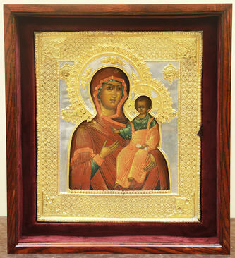 Серебряных дел мастер Зайцев Иван
Старинная икона "Смоленская Божья Матерь" в окладе и киоте - фото 3