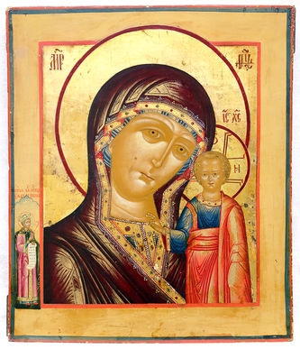 Старинная икона "Богоматерь Казанская с предстоящей мученицей Екатериной"