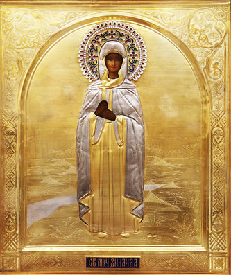 Старинная икона "Святая мученица Зинаида" в окладе