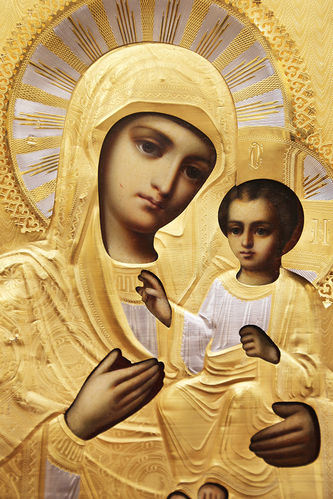 Старинная икона "Богоматерь Иверская" в окладе - фото 2