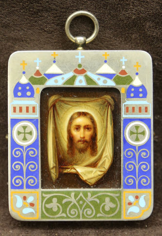 Миниатюрная икона "Спас на убрусе" в стиле модерн