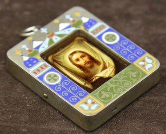 Миниатюрная икона "Спас на убрусе" в стиле модерн - фото 2