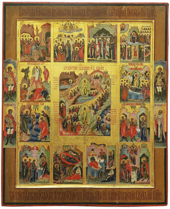 Большая икона "Воскресение Христово с двунадесятыми праздниками"