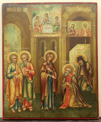 Старинная икона "Явление Богородицы Сергию Радонежскому" в окладе - фото 2