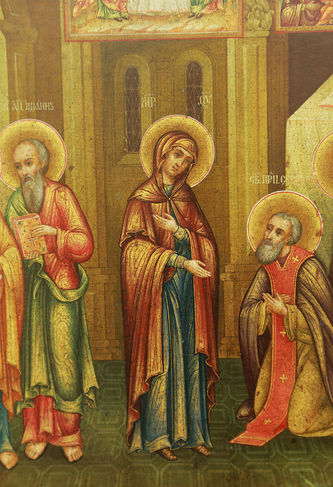 Старинная икона "Явление Богородицы Сергию Радонежскому" в окладе - фото 3