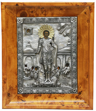 Серебряного дела мастер Шихин Андрей Николаев
Старинная икона "Иоанн Воин со сценами жития" в окладе с пальметтами - фото 4