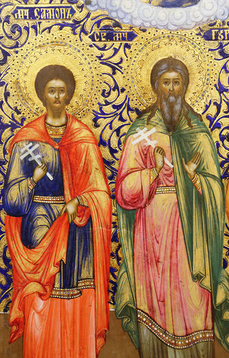 Старинная икона "Святые Самон, Гурий, Авив" - хранители домашнего очага - фото 2