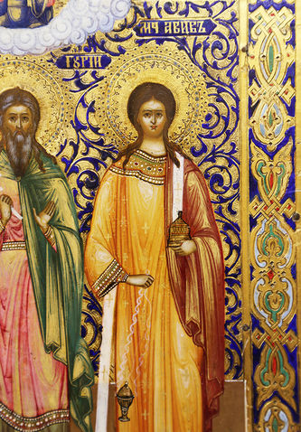 Старинная икона "Святые Самон, Гурий, Авив" - хранители домашнего очага - фото 3