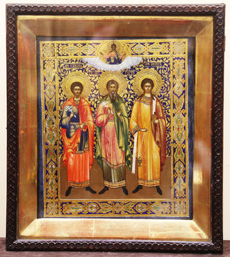 Старинная икона "Святые Самон, Гурий, Авив" - хранители домашнего очага - фото 4